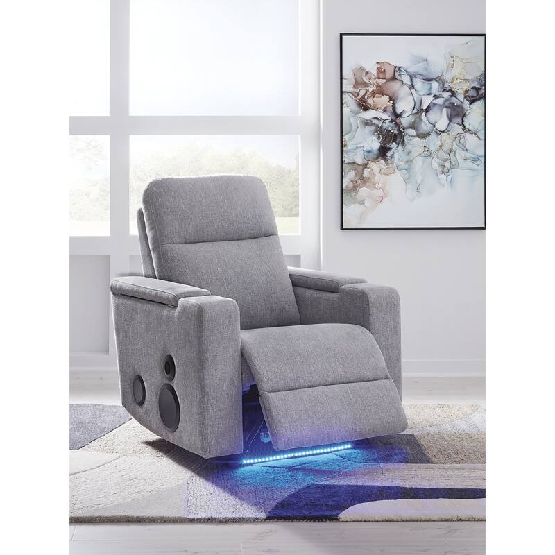 Signature Design by Ashley Vassalboro Light Gray Power Glider Recliner with Audio System