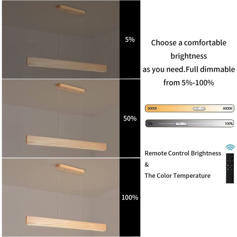 47 inch LED linear pendant light wood chandelier kitchen island pendant lamp