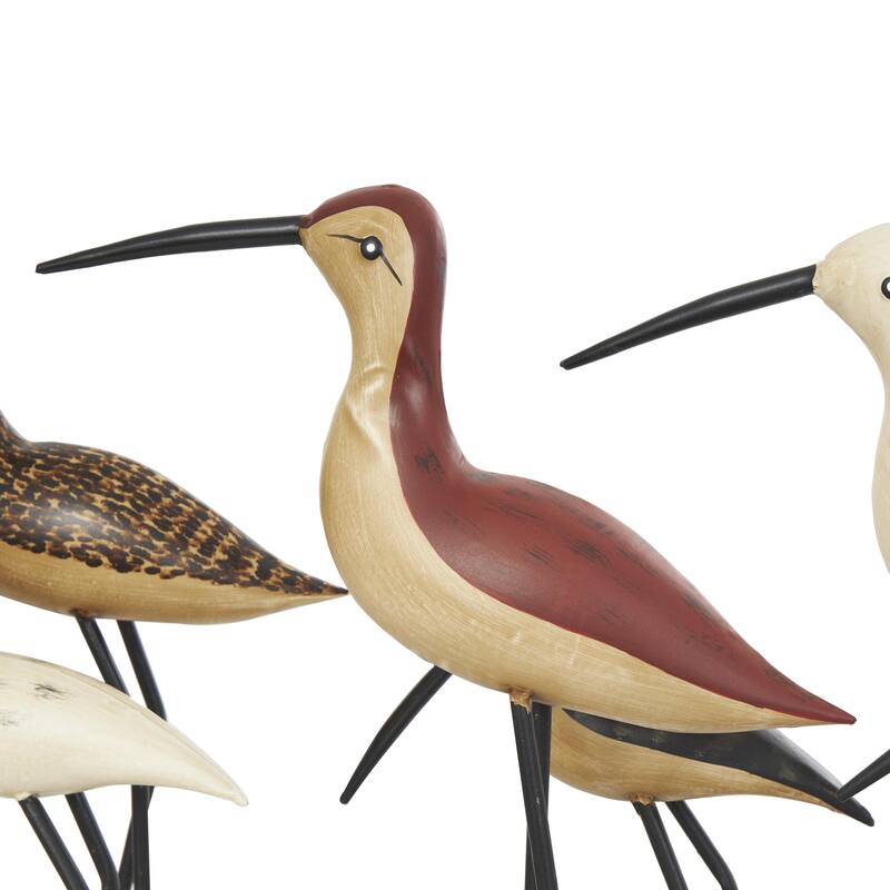 Wood Bird Decorative Sculpture with Red Accents and Log Base - Brown - Roche River Decor
