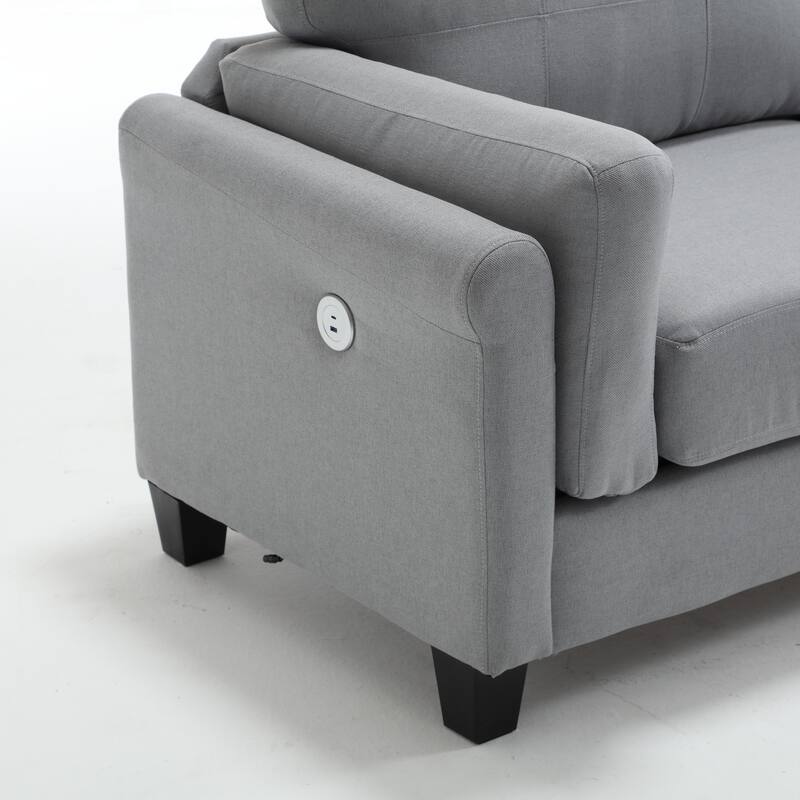 Oversized Modern 3-seat Gray Fabric Sofa with USB Charger