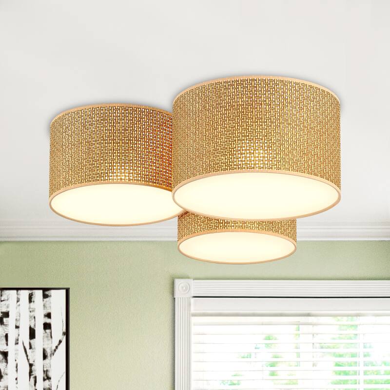 GetLedel Hand Woven Drum Flush Mount Ceiling Light