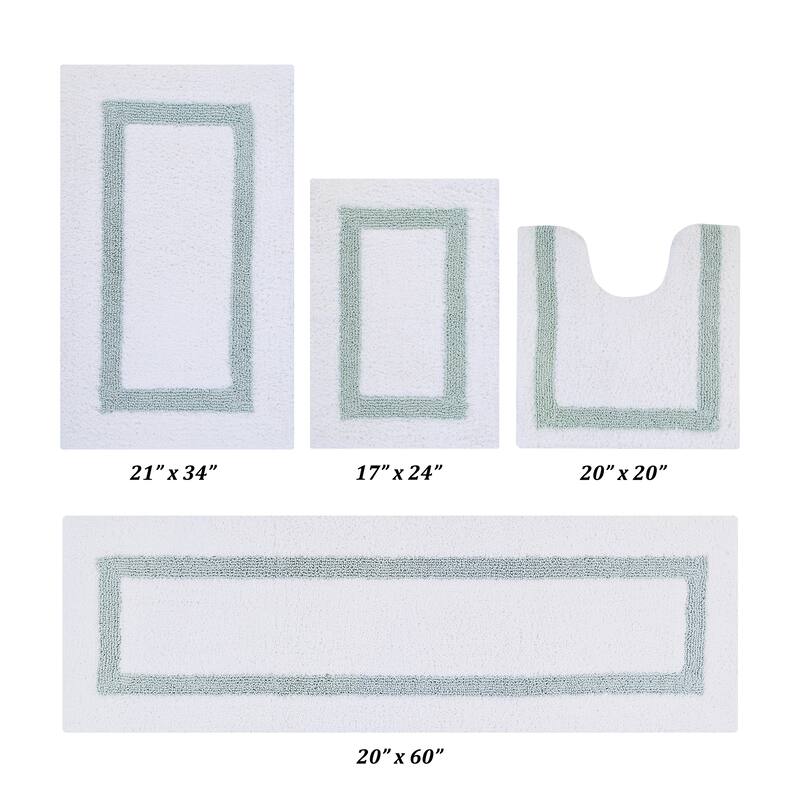 Better Trends Hotel Collection in Race Track 100% Cotton Super Absorbent Reversible Double Sided Machine Washable Bath Mat Rug - 4 Piece Set 17"x24" | 20"x20" | 21"x34" | 20"x60" - White & Blue