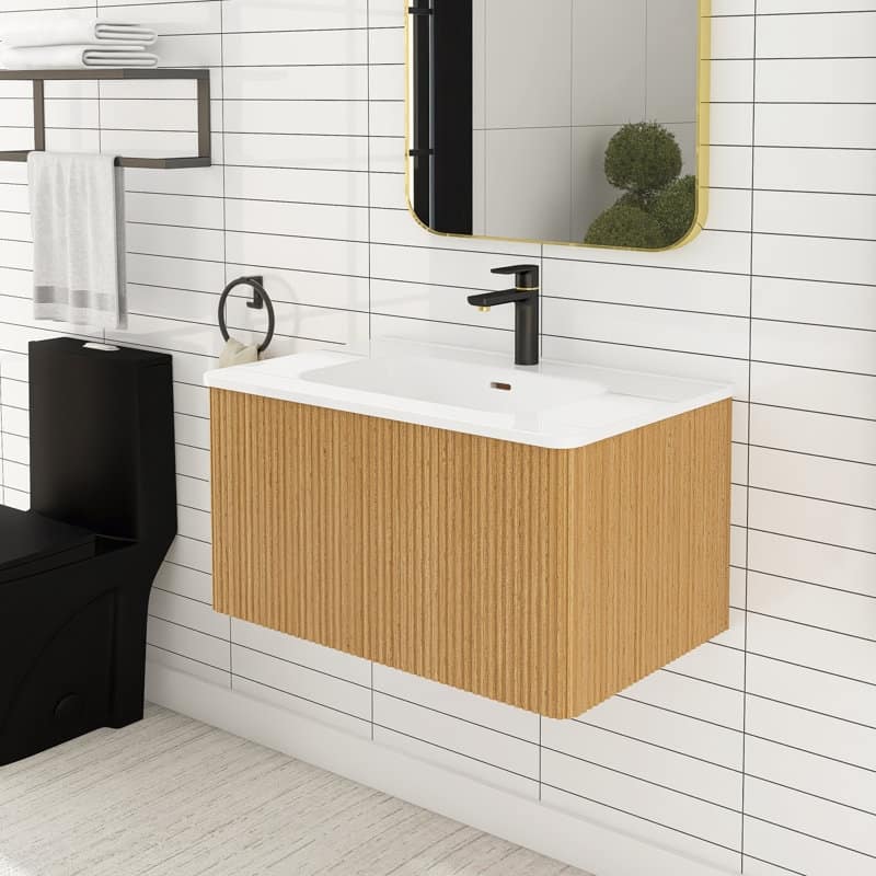 30 inch Wall-Mounted Bathroom Vanity Set with Integrated Ceramic Sink - 30" x 18"
