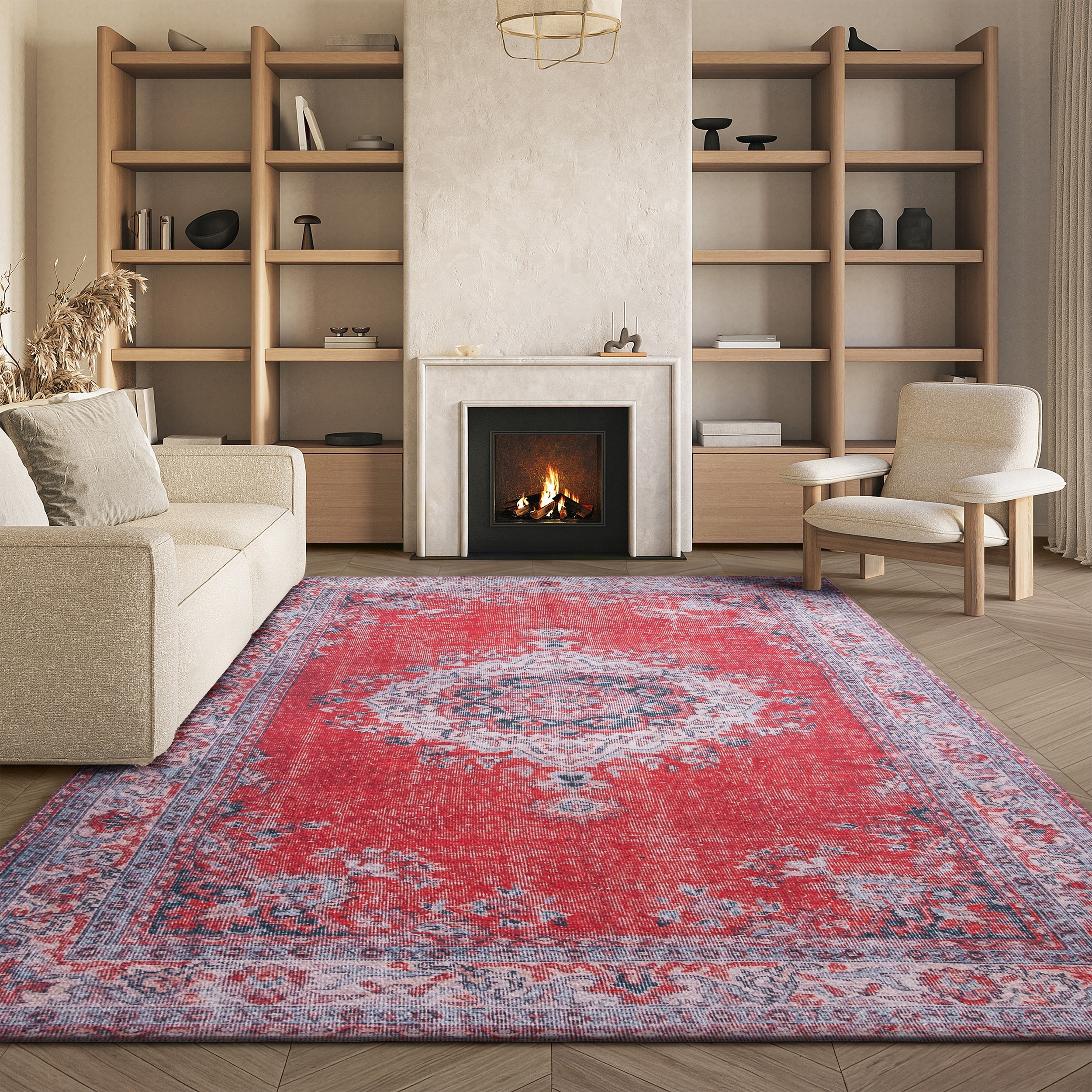 SAFAVIEH Tucson Machine Washable Slip Resistant Mame Traditional Rug