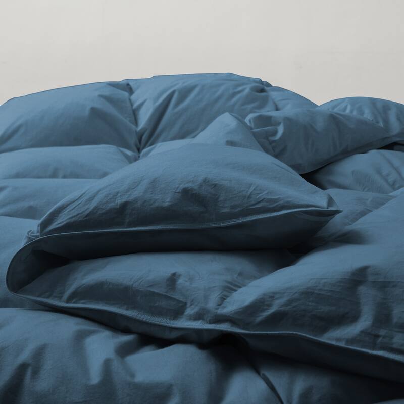 All Season 100% Cotton White Goose Feather Down Comforter with Pinch Pleat Design