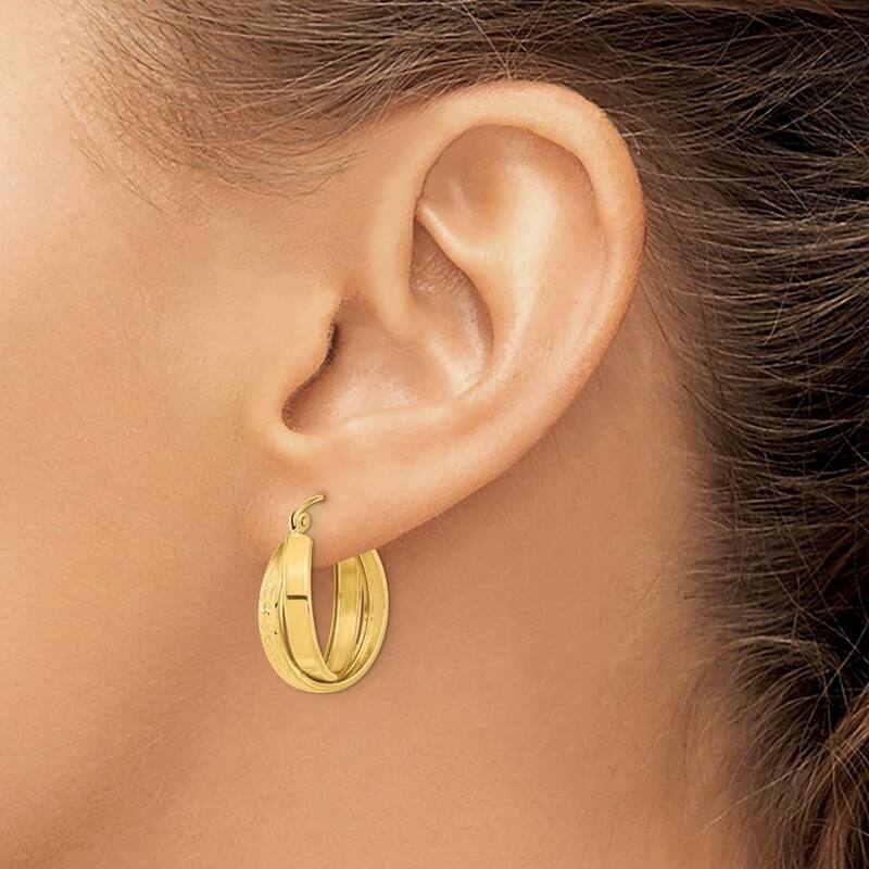 Curata 14k Yellow Gold Polished and Sparkle Cut Twist Hoop Earrings 21.8x6.8mm