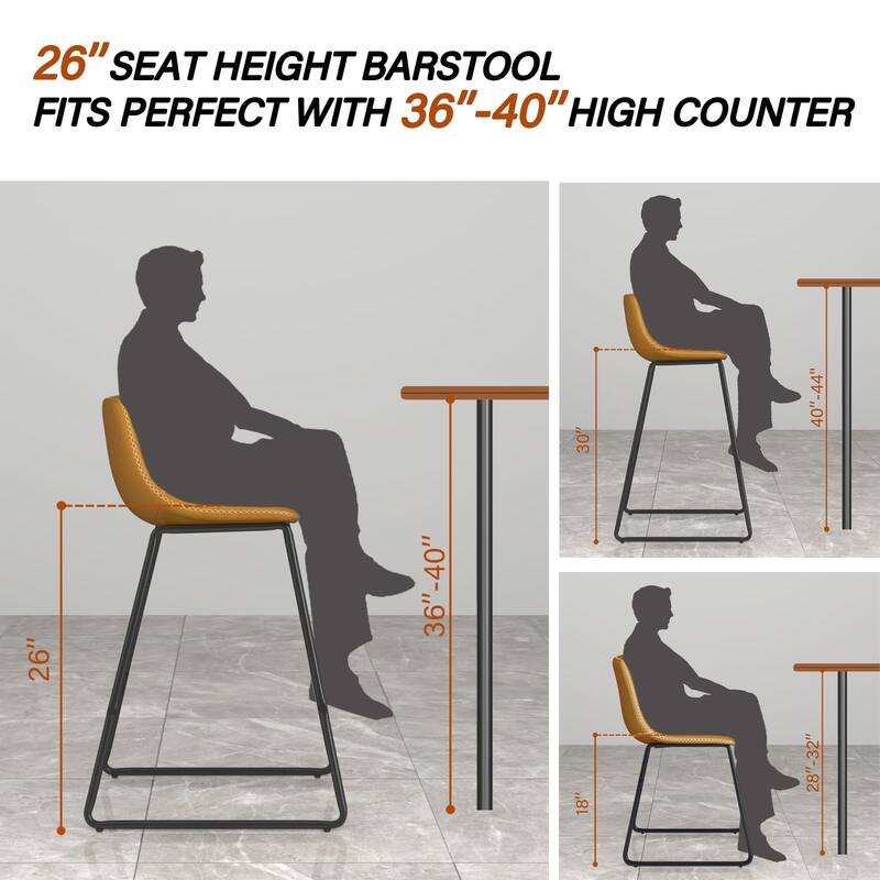 Counter Height Bar Stools Set of 2, Counter Stools with Backs, Modern Bar Stools for Kitchen Island, Bar Stools 26" Seat Height