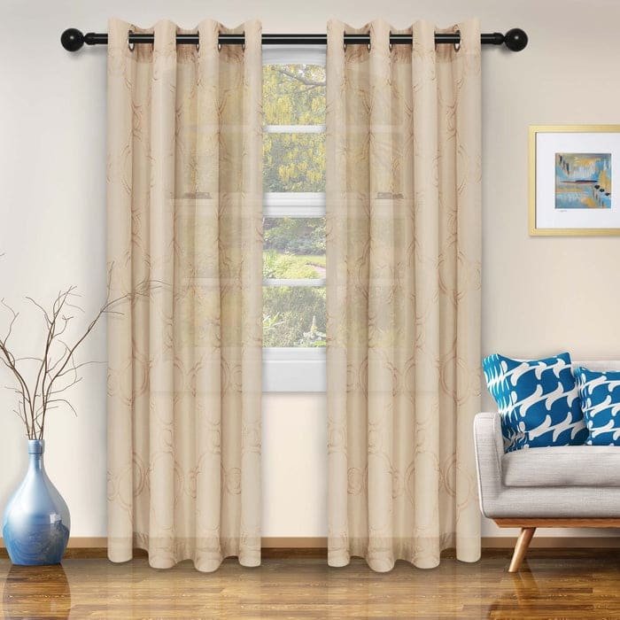 Superior Embroidered Sheer Grommet Curtain Panel (Set of 2) 52"x 84"