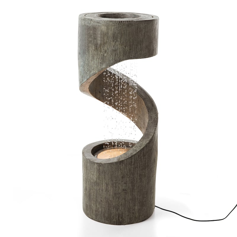 Glitzhome Modern Minimalist Spiral LED Polyresin Outdoor Fountain with Small Planter