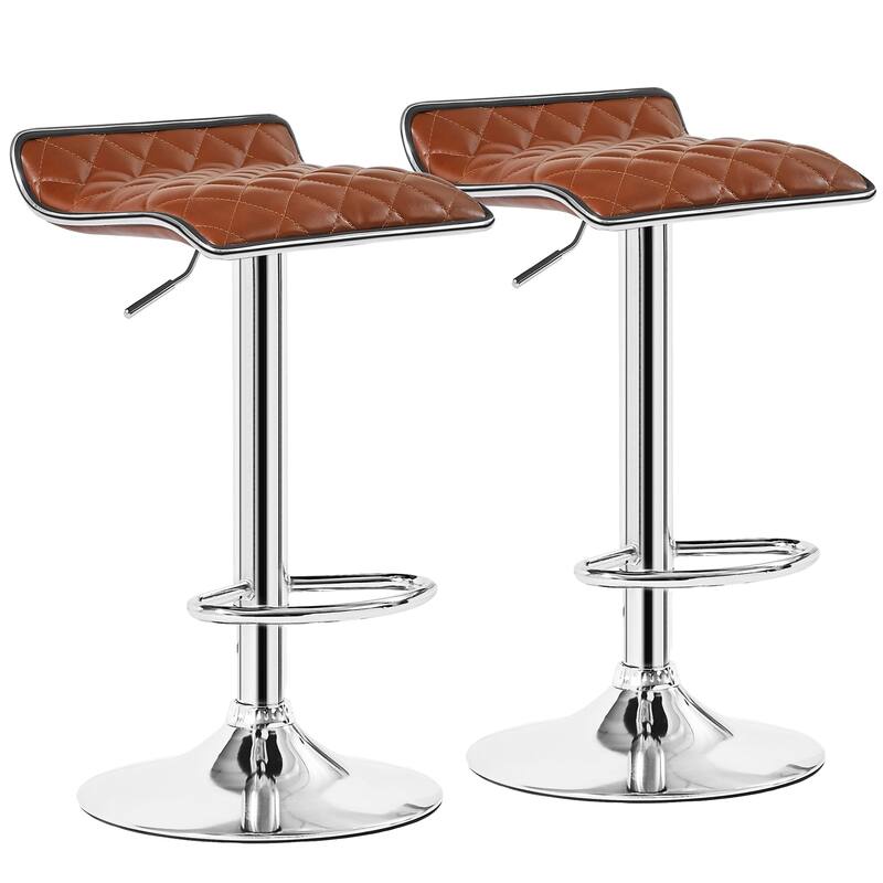 VECELO Barstools Adjustable Height Faux Leather Backless Modern Swivel Bar Stools (Set of 2)-Five colors