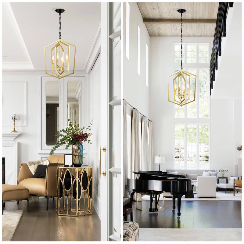 Farmhouse 4-Light Kitchen Pendant Light, Retro Lantern-Style Ceiling Light, Adjustable Height, for Dining Room, Corridor