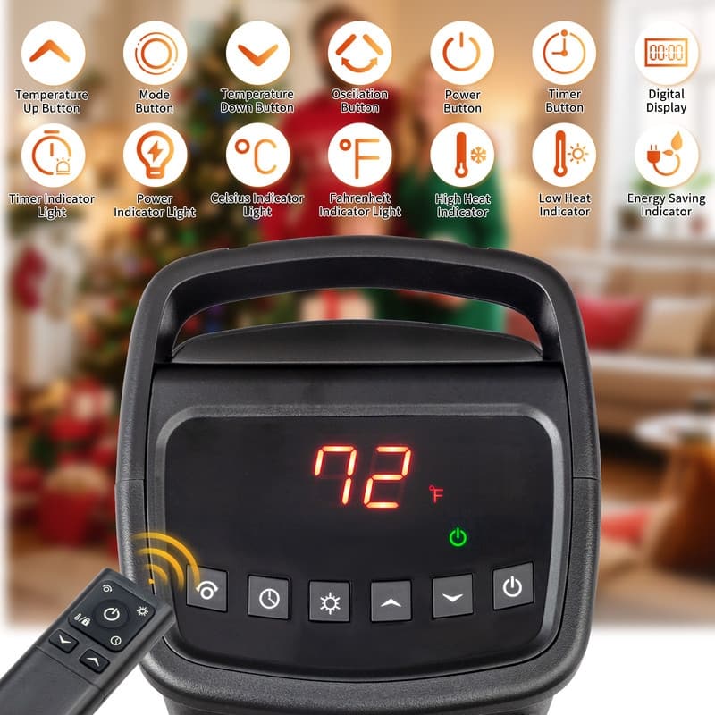 1500-Watt 17-Inch Portable Electric Heater with Remote Control