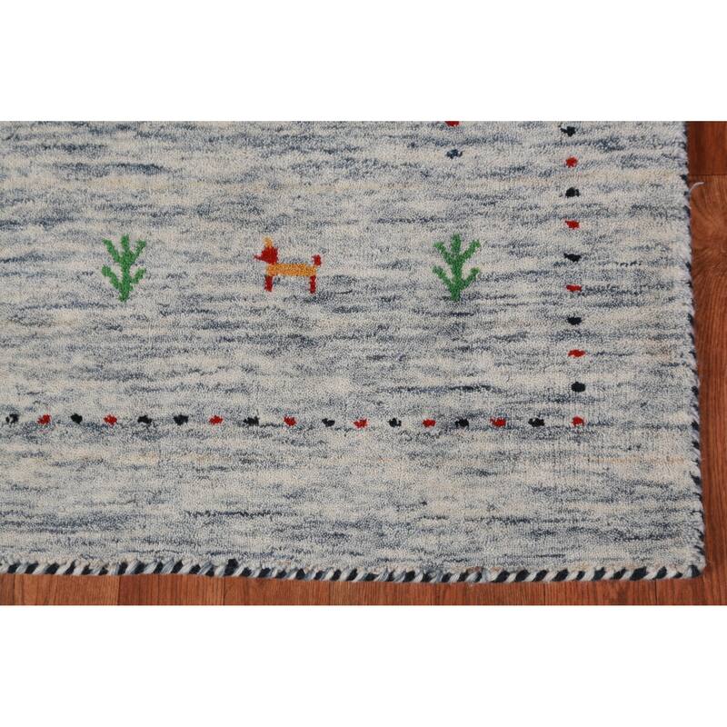 Hand Knotted Oriental 100% Wool Carpet Tribal Stripe Beige & Ivories Gabbeh Area Rug - 4' 9'' X 3' 0''