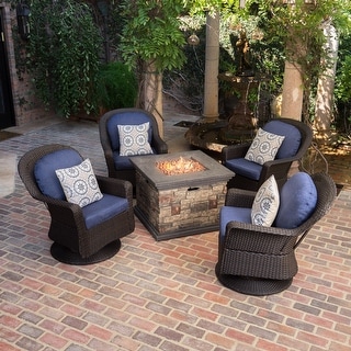 Alhambra Wicker 5-piece Outdoor Club Chairs and Firepit Set by Christopher Knight Home