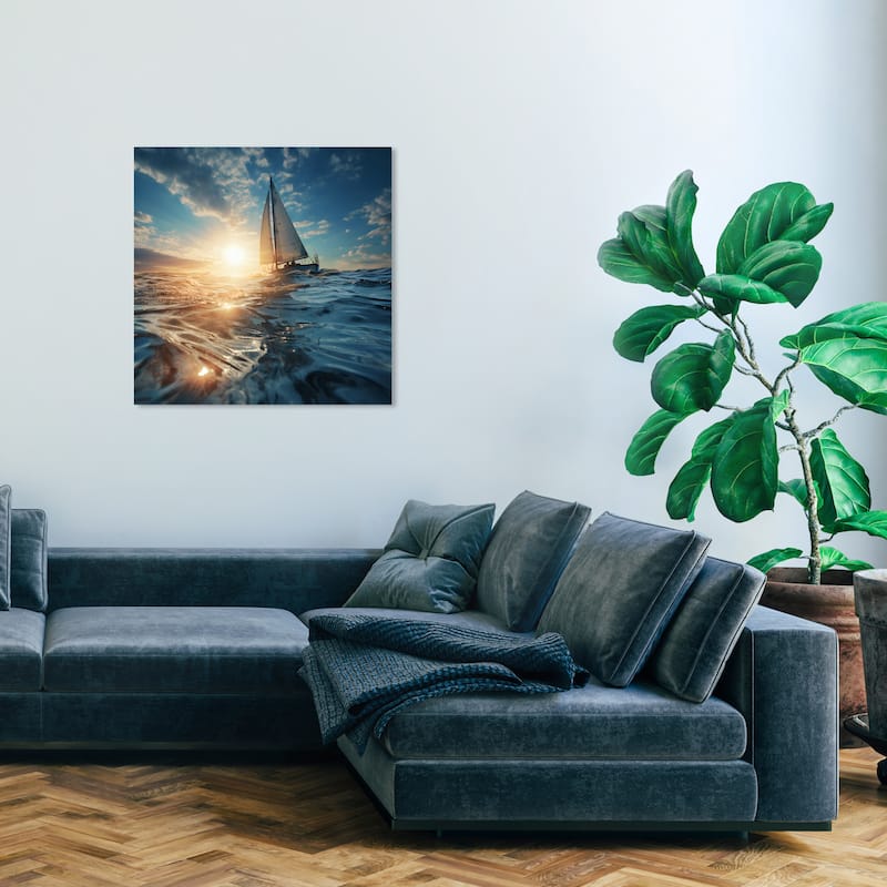 Wynwood Studio Canvas Nautical and Coastal High Seas Blue and Light Yellow Nautical & Coastal Wall Art Canvas Print - 30 x 30