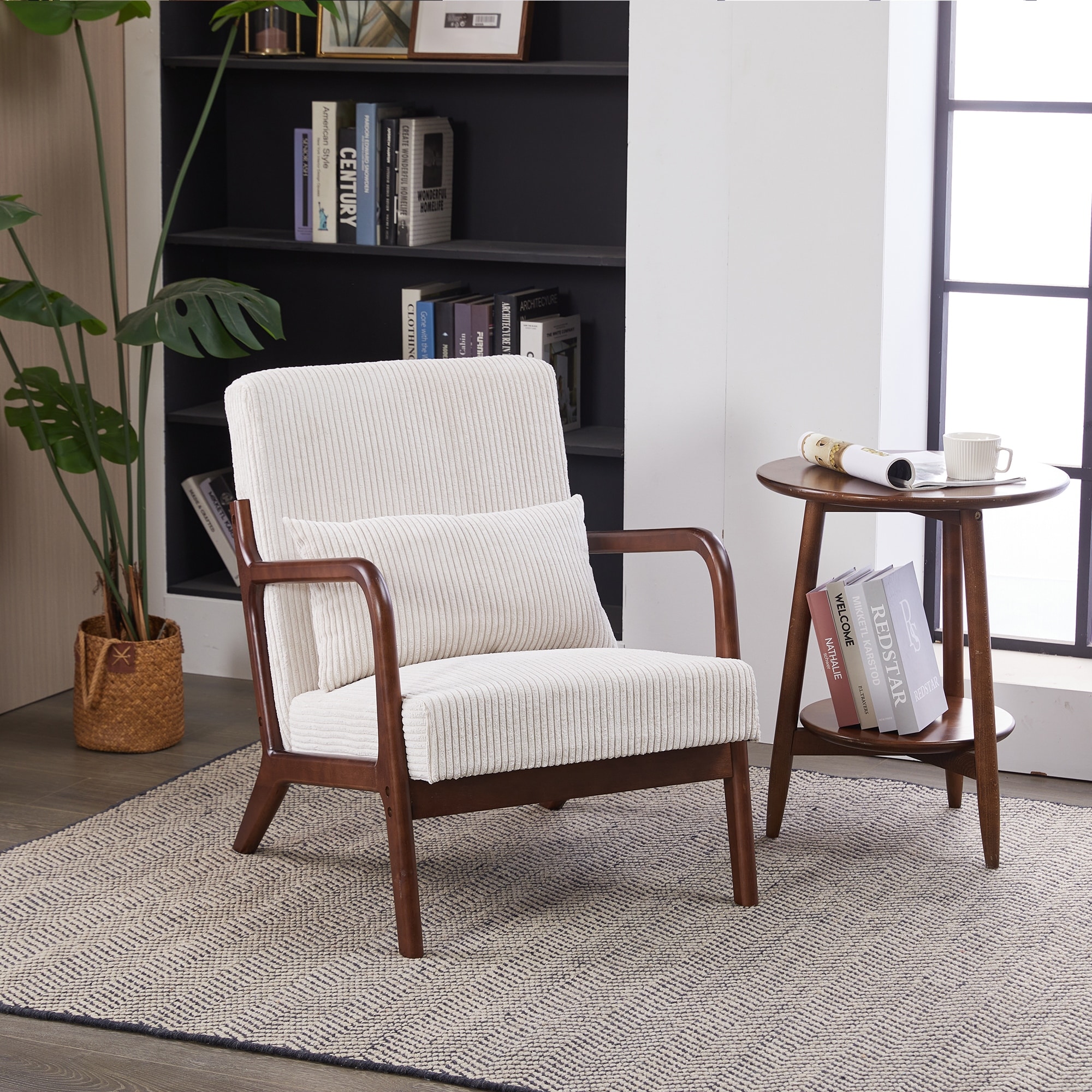 Mid-Century Modern Accent Chair, Arm Chair Living Room Chairs with Pillow Upholstered Reading Chair