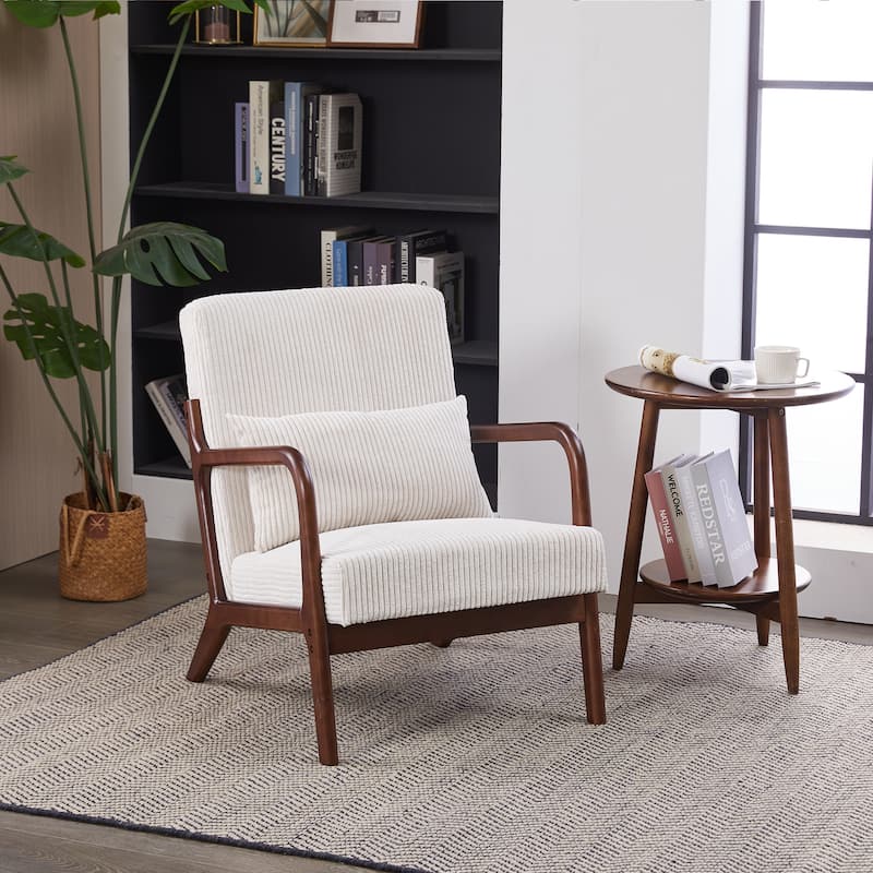 Mid-Century Modern Accent Chair – Upholstered Armchair with Pillow & Solid Wood Frame, Perfect for Living Room, Bedroom.
