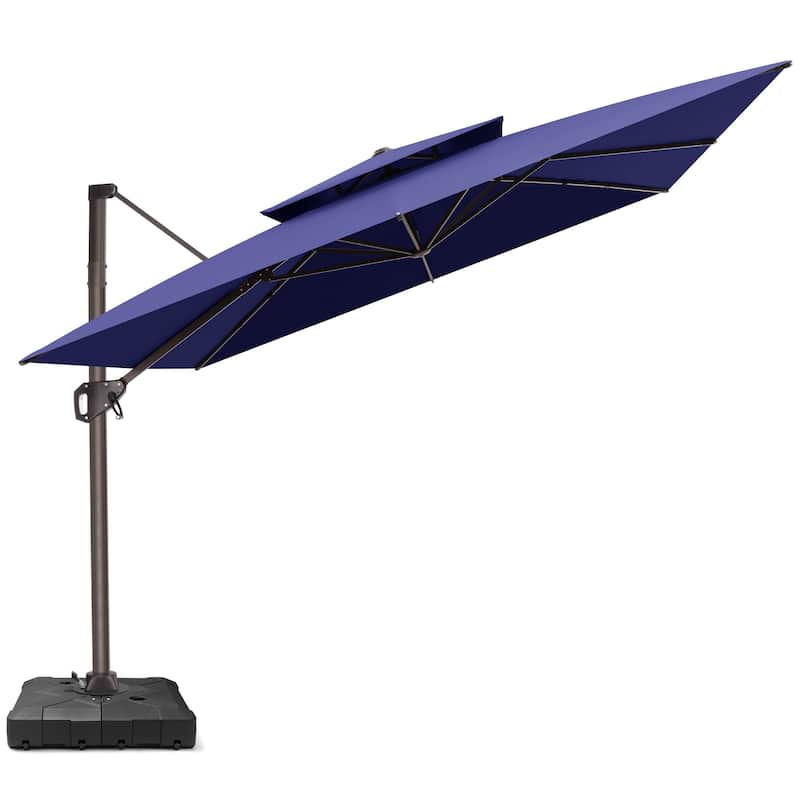 Outdoor 10FT Square Adjustable Offset Cantilever Patio Umbrella with Base - Navy Blue