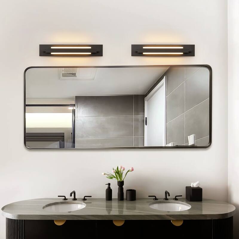 1-Light Modern Linear Chrome/Black Adjustable Integrated LED Bathroom Vanity Light - 4.3 in. W x 23.6 in. H x 4.5 in. D