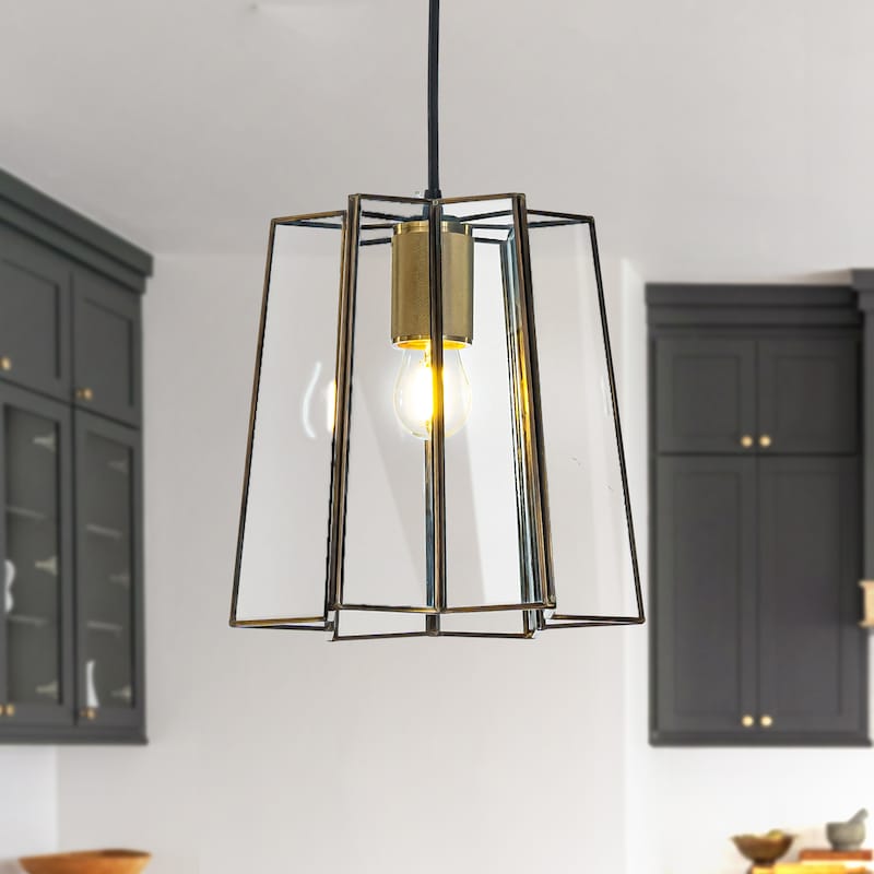 9" Minimalist Angled Ceiling Lantern Brown Glass Chandelier 1-Light Rustic Modern Pendant Light - w7''