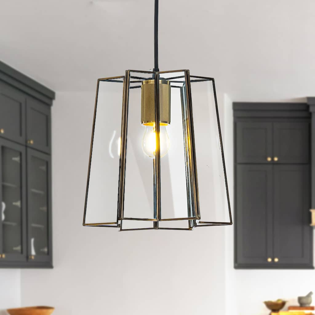 9" Minimalist Angled Ceiling Lantern Brown Glass Chandelier 1-Light Rustic Modern Pendant Light - w7''