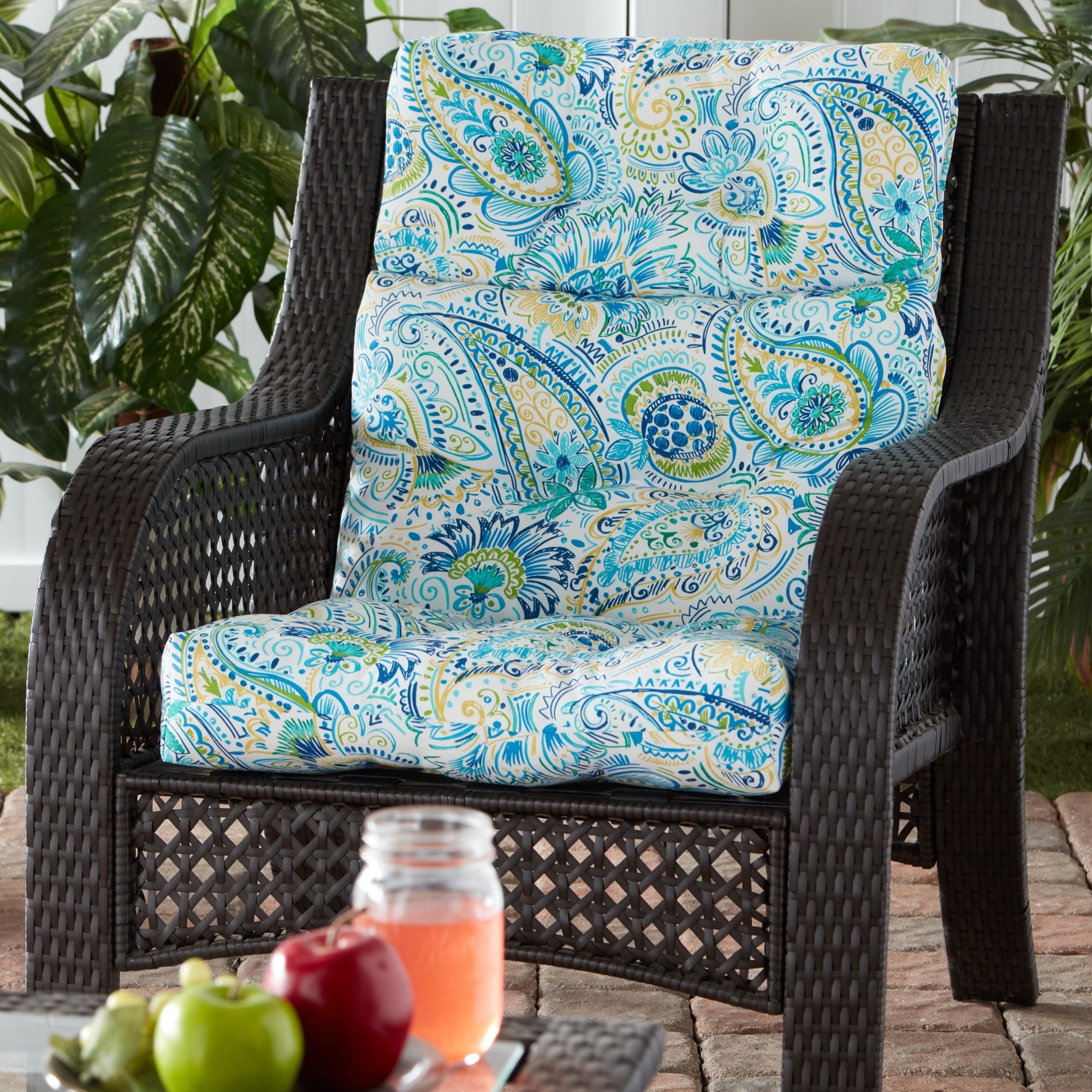 Greendale Painted Paisley Outdoor High Back Chair Cushion 22 W x