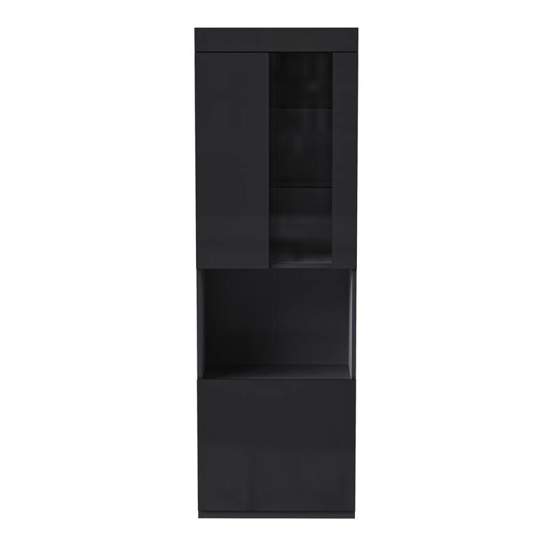 Roomfitters 67" Tall High Gloss Storage Cabinet, Modern Display with Acrylic Door and Tempered Glass Shelves