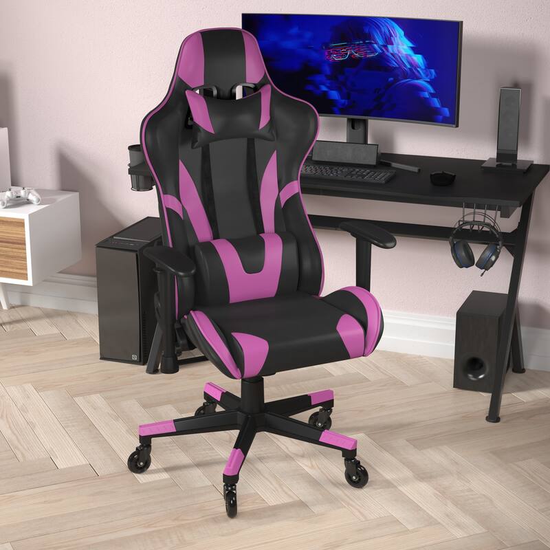Office Gaming Chair with Roller Wheels & Reclining Back