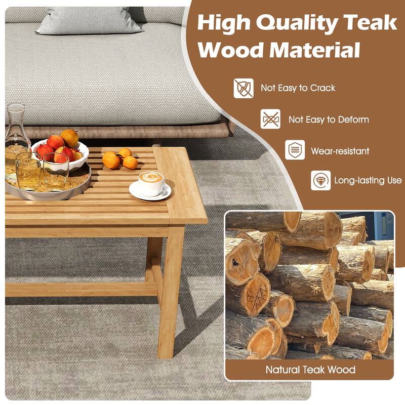 Gymax 36''Patio Coffee Table Solid Wood Coffee Table w/ Slatted