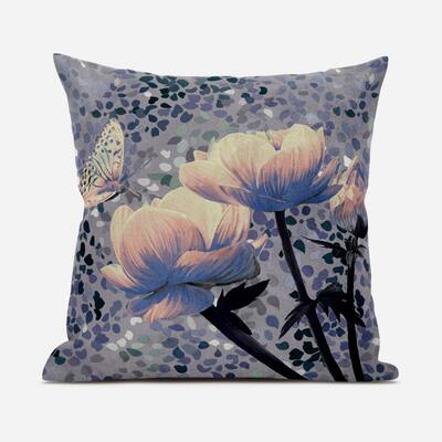 16" X 16" Gray and Yellow Butterfly Broadcloth Floral Zippered Pillow