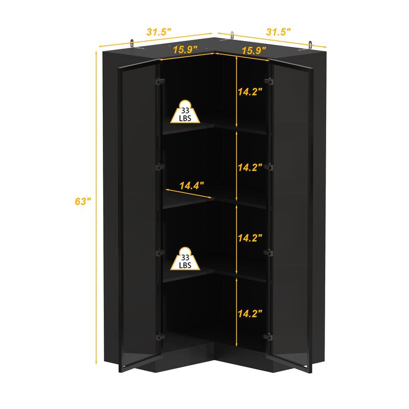 Black Glass Door Combo Wardrobe with Multi-Color Light Strips