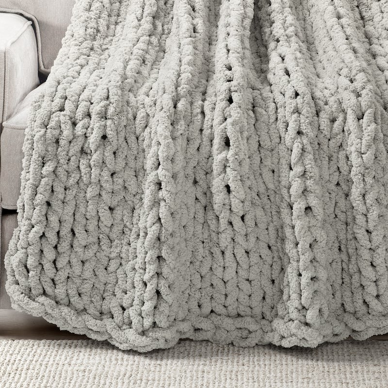 Lush Decor Hygge Ultra Soft Cozy Chenille Chunky Knit Throw