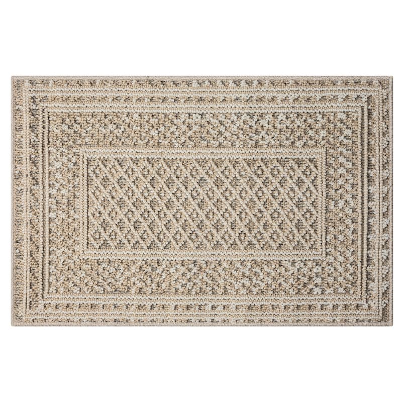Terra by Obeetee Resort Border Beige Rug - Natural/Criss Cross - 2' x 3'