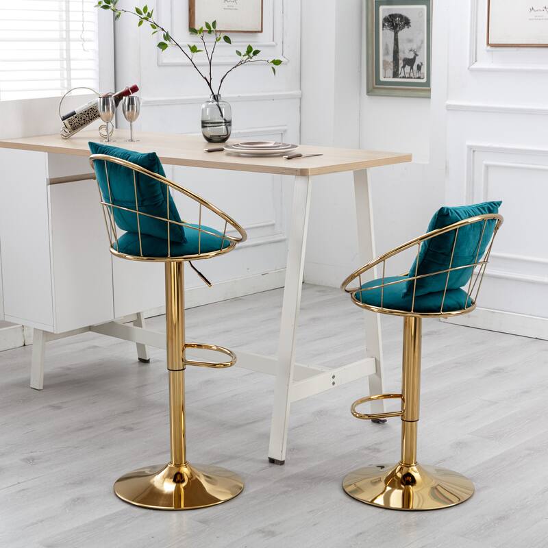 Velvet Bar Chair, 360 Degree Rotation Adjustable Counter Chair Set of 2