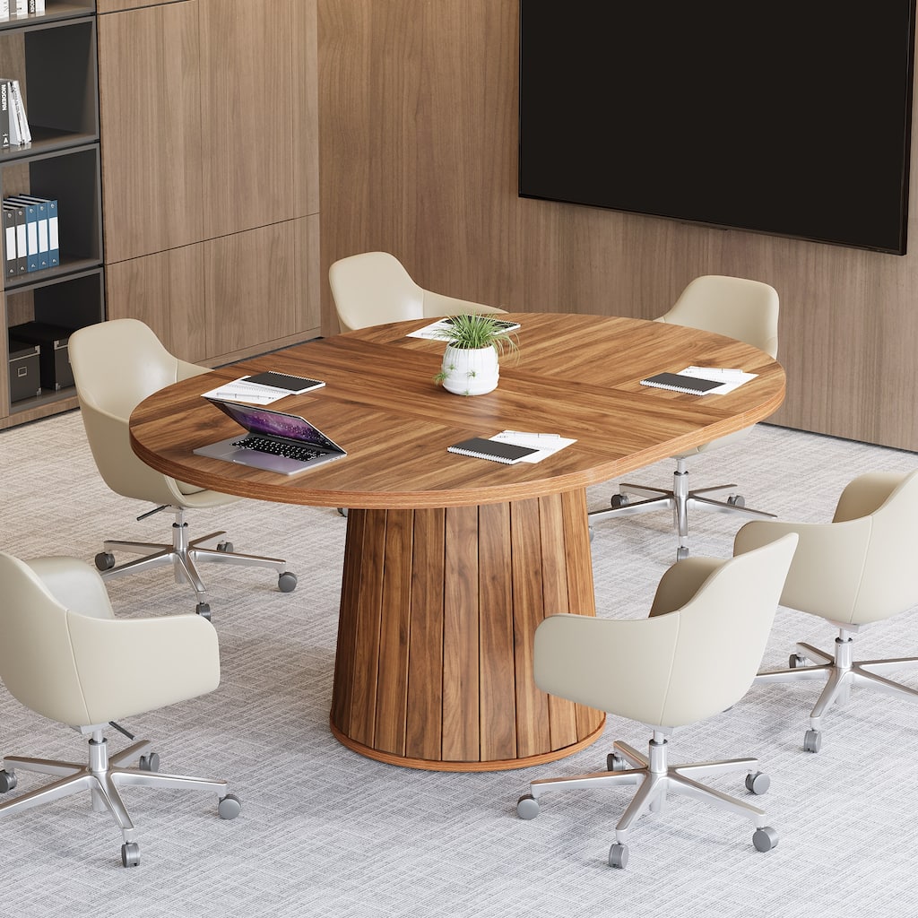 55-Inch Oval Conference Table for 6, Rustic Farmhouse Boardroom Desk