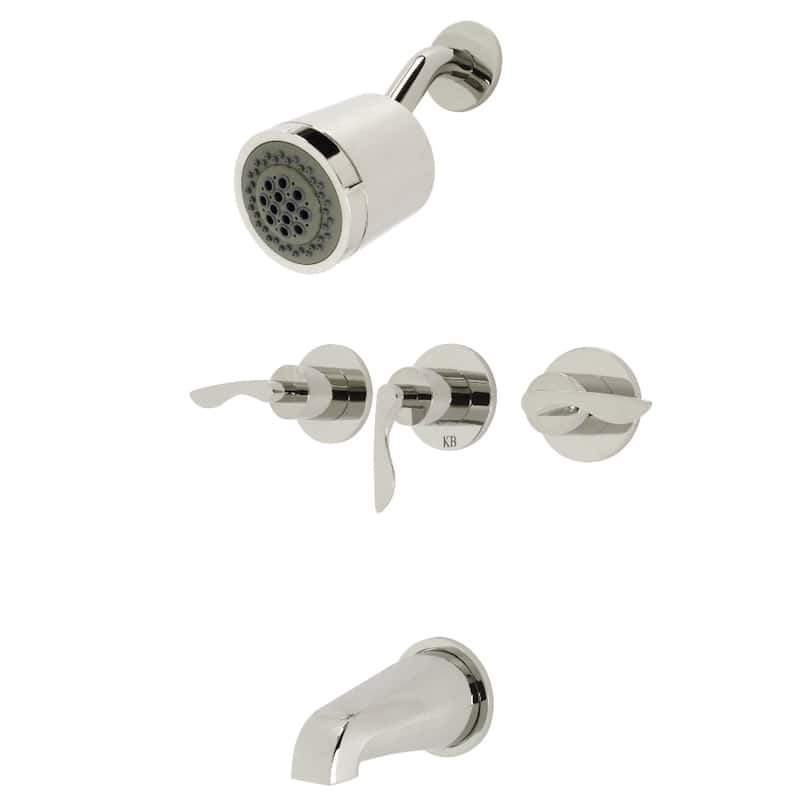 Kingston Brass Serena Three-Handle Tub and Shower Faucet - Polished Nickel