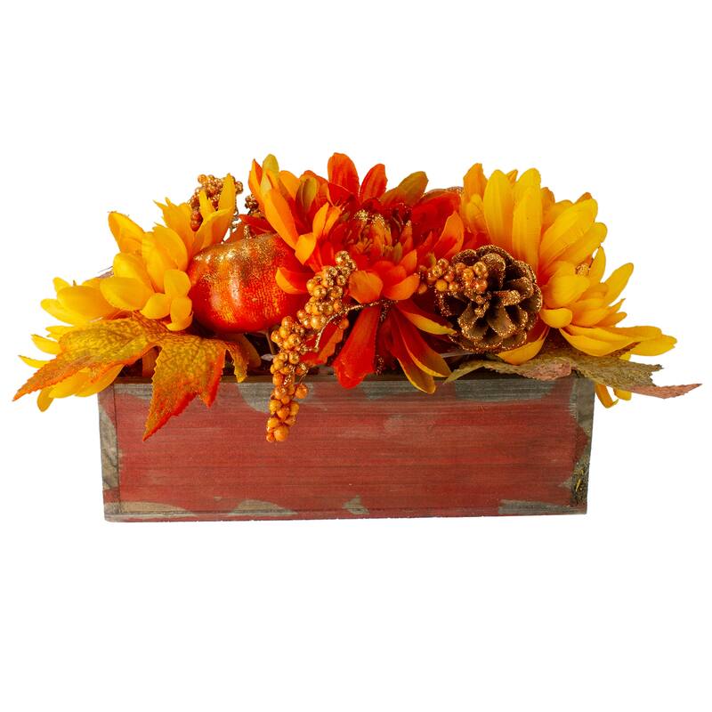 14 Autumn Harvest Maple Leaf Berry Rustic Wooden Box Centerpiece