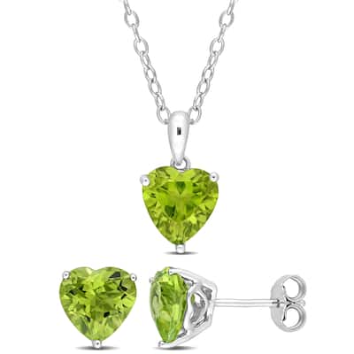 Miadora 5ct TGW Heart-Shape Peridot Solitaire Necklace and Stud Earrings Set in Sterling Silver