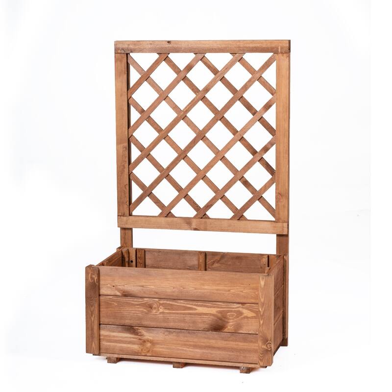 Costway 1/2 PCS 40" Tall Wooden Raised Garden Bed with Lattice Trellis - Natural