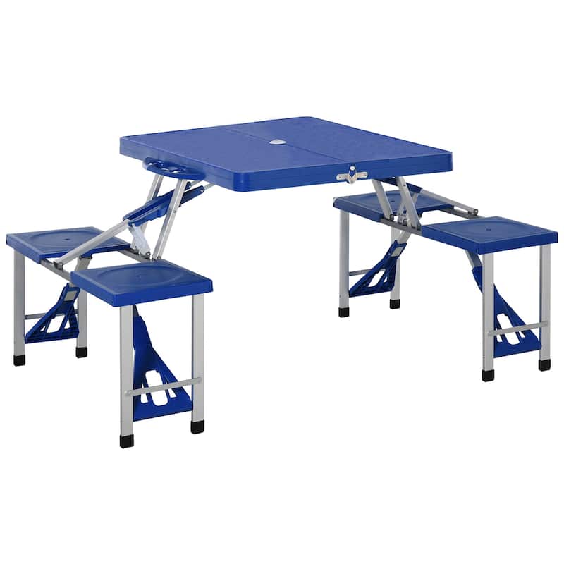Portable Folding Picnic Table with Seats and Umbrella Hole, Multipurpose Table with Camping Chairs Set, 4-Seat, Aluminum Frame