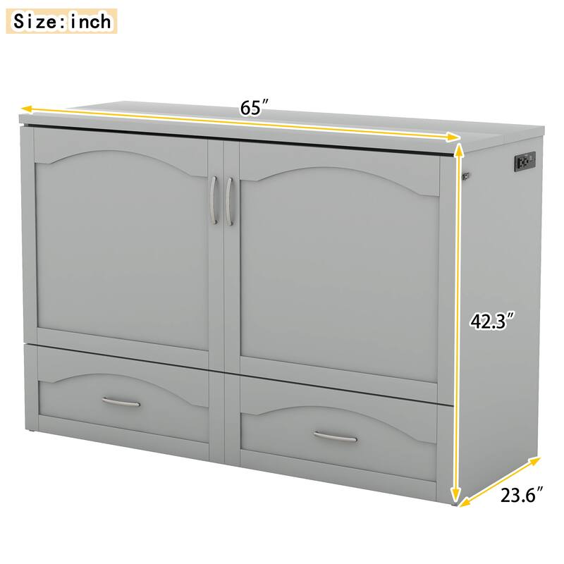 Murphy Bed Wall Bed with Drawer and a Set of Sockets & USB Ports