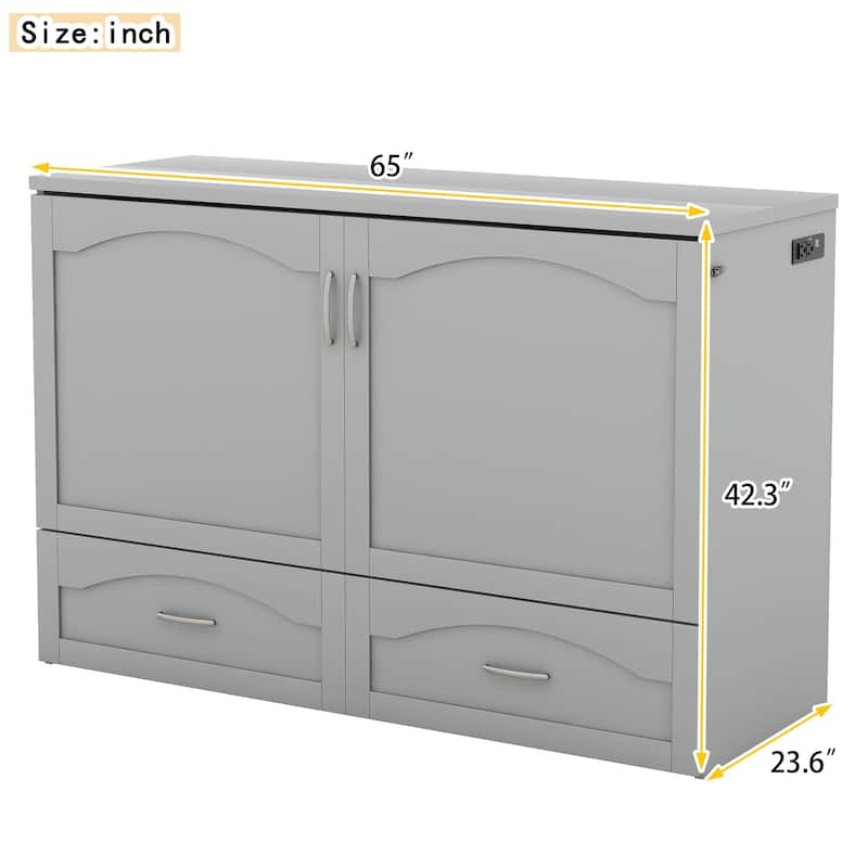 Murphy Bed Wall Bed with drawer and a set of Sockets & USB Ports, Pulley Structure Design