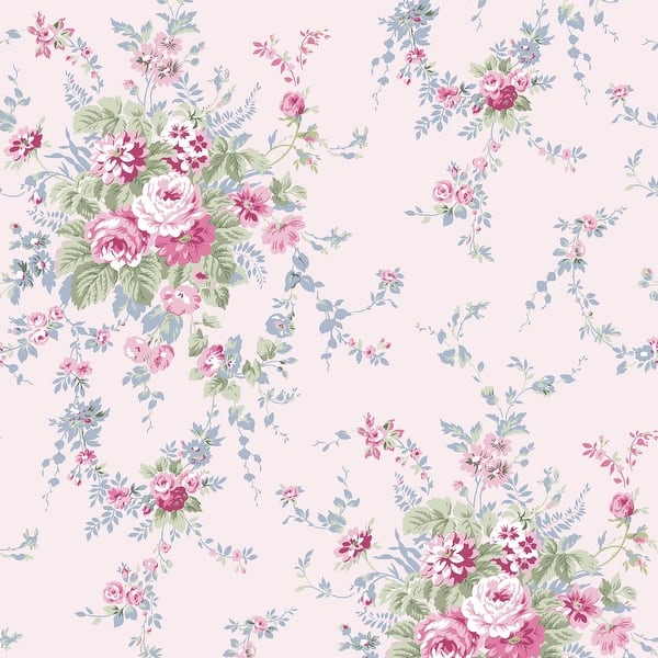 slide 2 of 4, Shabby Chic by Rachel Ashwell Garden Floral Pink Blue Wallpaper