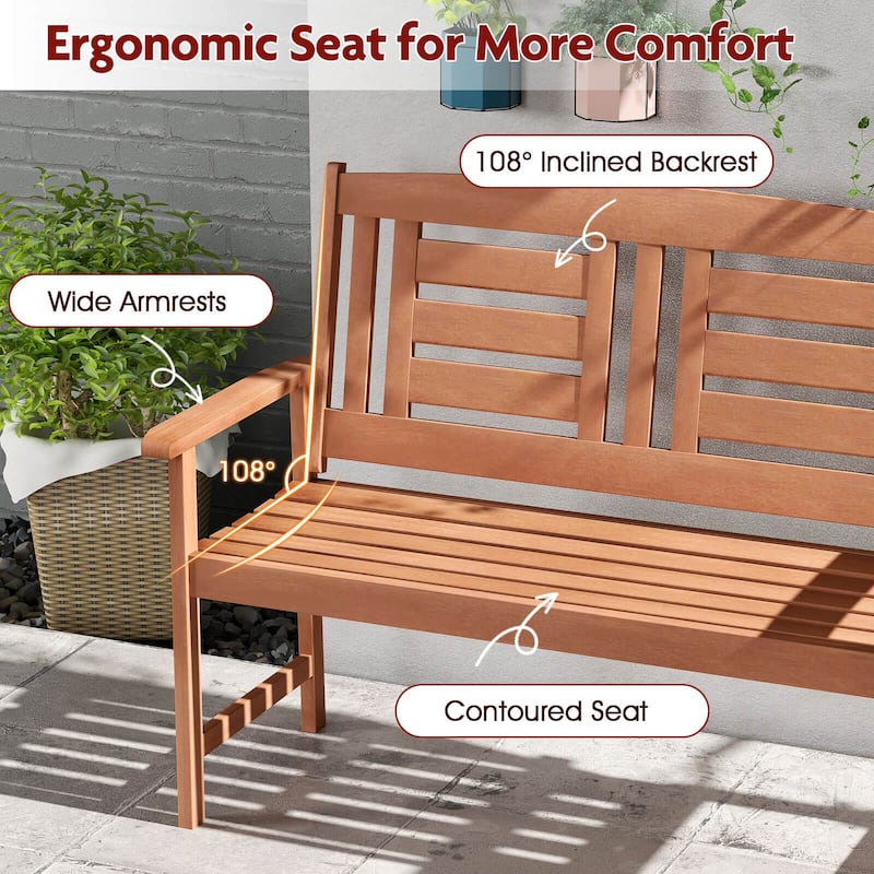 Costway Outdoor Solid Wood Loveseat with Inclined Backrest & Slatted - See Details