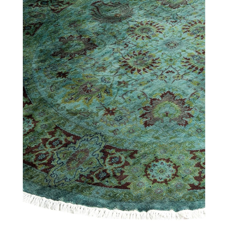 Overton Hand Knotted Wool Vintage Inspired Modern Contemporary Overdyed Blue Round Area Rug - 4' 1" x 4' 1"
