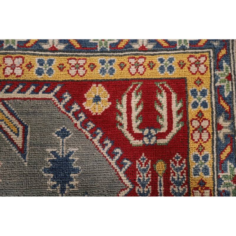 Hand Knotted Oriental 100% Wool Carpet Traditional Geometric Greys & Charcoal Kazak Area Rug - 9' 10'' X 6' 6''