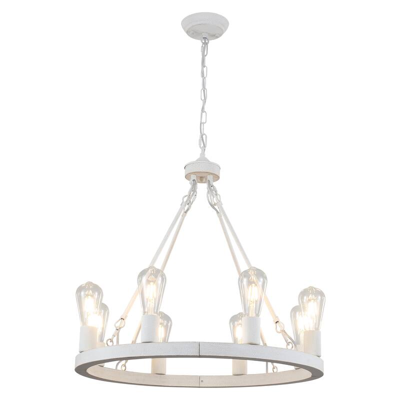 8-Light Circle Wagon Wheel Farmhouse Foyer Chandelier Linear Island Chandelier Lighting for Dining Room