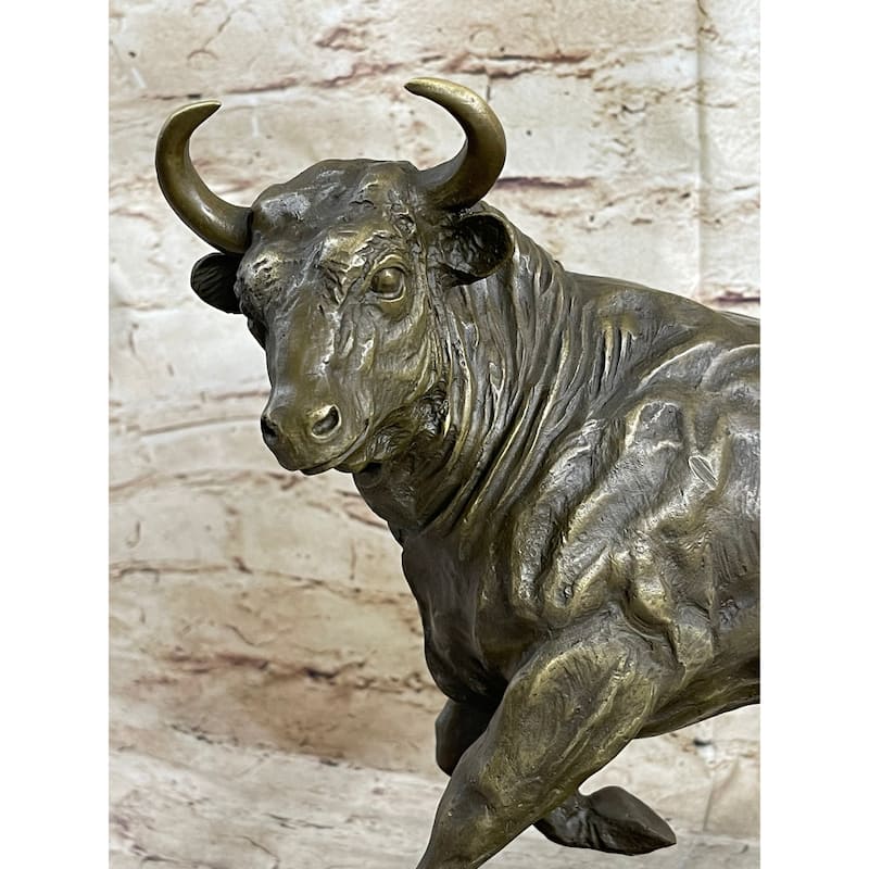 Solid Bronze Sculpture Of A Bull Marble Base Abstract Art Deco Figurine Figure