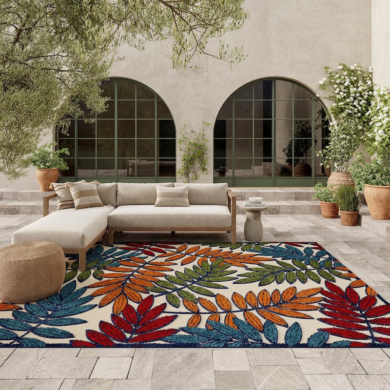 Nourison Aloha Leaf Print Vibrant Indoor/Outdoor Area Rug - 9'6" x 13' - Multi