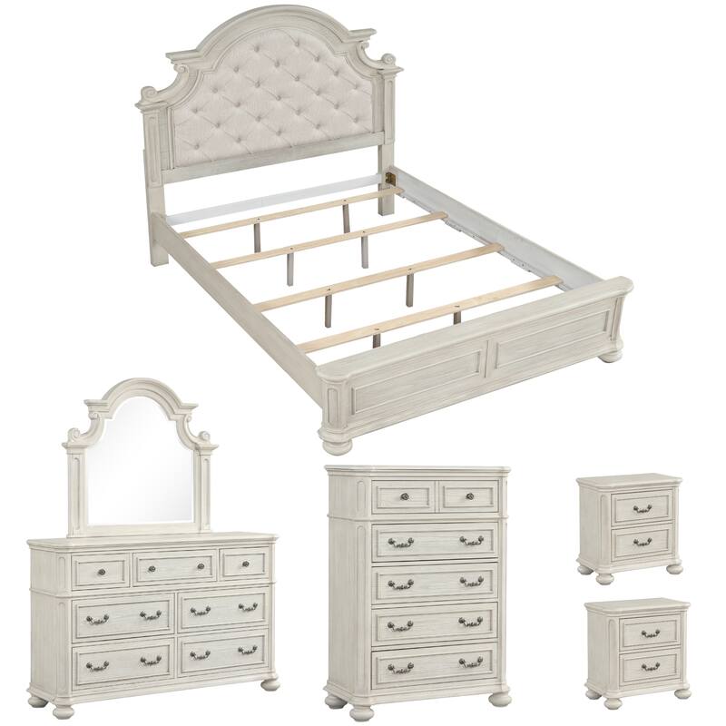 Roundhill Furniture Nelson French Traditional 6-Piece Bedroom Set, Antique White